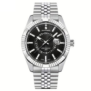 Imagem de Relógio Masculino Sapphero Em Aço Inoxidável - Design Clássico Preto Prateado