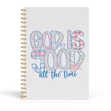 Imagem de Evcprz Caderno cristão, "God Is Good All The Time" diário de fé floral xadrez pastel, versículo bíblico inspirador presentes para mulheres e meninas, caderno espiral 14 x 21 cm