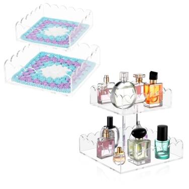 Imagem de AceOrbit Organizador de cosméticos de acrílico recortado de 2 camadas para cômoda e bancada, bandeja decorativa de perfume de 24 cm para cuidados com a pele, quarto, sala de estar