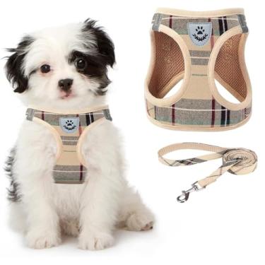 Imagem de Arreio xadrez de malha macia Zonadeals – Conjunto de colete refletivo acolchoado ajustável e confortável para filhotes e raças pequenas cães caminhandoZonadeals Medium