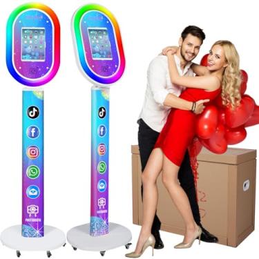 Imagem de ZLPOWER Cabine fotográfica para iPad 10,2 polegadas, 10,5 polegadas, 27,7 cm, 27,9 cm, 32,8 cm, 33.0 cm, estação de selfie, logotipo personalizado, máquina fotográfica com anel de luz RGB e caixa de