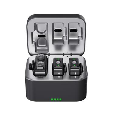 Imagem de SJCAM M1 Microfone Sem Fio com Base de Carregamento, 2 Transmissores e 1 Receptor, Redução de Ruído, Tela LCD, Alcance 50m, USB Type-C e Jack 3.5mm, Preto