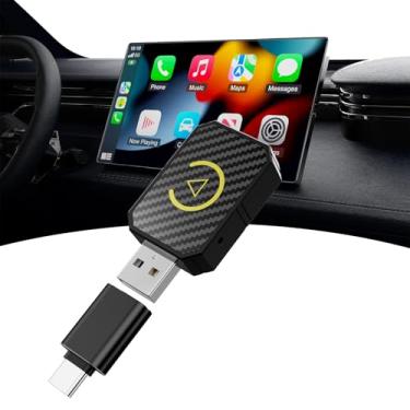Imagem de Adaptador automotivo 2 em 1 sem fio CarPlay e Android, converte com fio para sem fio atualizado 2025, Plug & Play, adaptador rápido e estável para carro com USB A/C, para iOS 10+ e Android 11+, carros