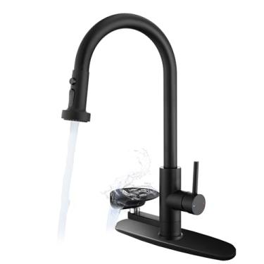 Imagem de Torneira de cozinha com enxágue de vidro, torneira de pia com 3 modos de pulverização e enxágue de vidro de alta pressão, torneiras de cozinha de aço inoxidável de arco alto 2 em 1 de furo único