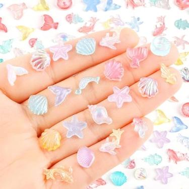 Imagem de 200 peças luminosas mini figuras de resina oceânicas pequenas estatuetas de animais marinhos de resina para esconder variedade de miniaturas de plástico marinho para aquário, aquário de peixes, jardim