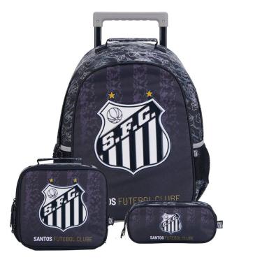 Imagem de Mochila Rodas Lancheira Térmica Estojo Duplo Santos Futebol