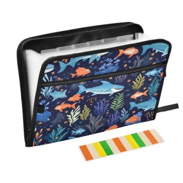 Imagem de Wassud Organizador de arquivos sanfonado de animais marinhos com 13 bolsos, pastas expansíveis com abas e adesivos, organizador de pastas de documentos de recibo de papel tamanho carta A4 para viagens