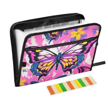Imagem de Wassud Acordeão de borboleta colorida organizador de arquivos de papel A4 pastas de arquivo de documentos com etiquetas pasta de arquivo expansível 13 bolsos