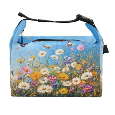 Imagem de STAYTOP Lancheira colorida de flores silvestres com fivela, lancheira isolada para meninos e meninas, lancheira térmica para trabalho escolar