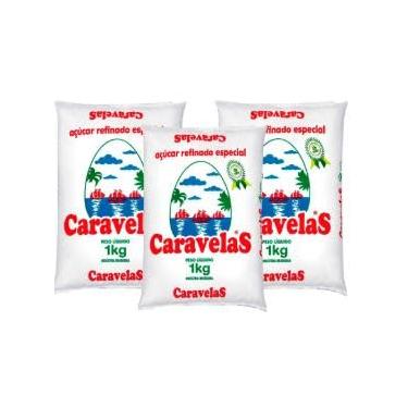 Imagem de AÇÚCAR REFINADO CARAVELAS 1KG - KIT COM 3 UNIDADES
