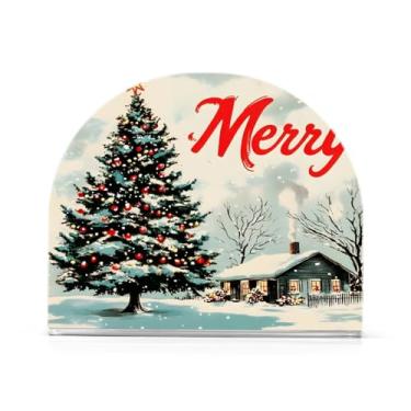 Imagem de xigua Porta-guardanapos de árvore de Natal para mesas, porta-guardanapos de papel de placa acrílica elegante, dispensador de papel de seda independente moderno para jantar, sala de estar, festa119