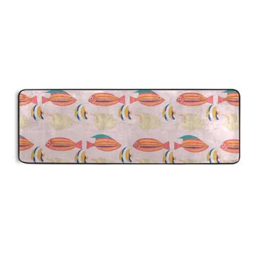 Imagem de Burbuja Tapete de corredor de peixe colorido 61 x 183 cm, tapete lavável antiderrapante com suporte de borracha, tapete para sala de estar, corredor, decoração de casa