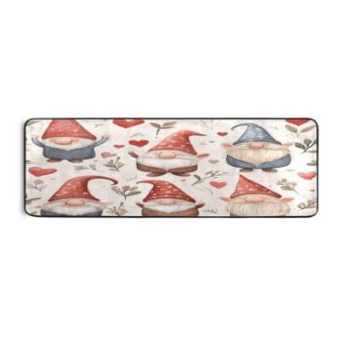 Imagem de Burbuja Tapete de corrida Valentine Gnomos 61 x 183 cm, tapete lavável antiderrapante com suporte de borracha, tapete para sala de estar, corredor, decoração de casa