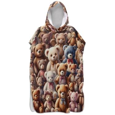 Imagem de Joisal Bonitos ursinhos de pelúcia poncho de surfe para adultos trocador de roupa de praia com capuz toalha de banho plus size homens mulheres poncho com capuz