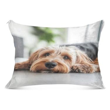 Imagem de Capas de almofada fofas de flanela de cachorro animal estampa de arte decorativa King Queen tamanho padrão fronhas de travesseiro de cama macia, tamanho padrão, 51 x 66 cm