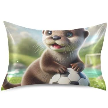 Imagem de Capa de almofada de cetim de animal fofo lontra para resfriamento de cabelo, capas de travesseiro padrão King Queen, almofada de cama macia conforto animal, tamanho padrão, 66 cm x 50 cm