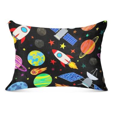 Imagem de Linda fronha decorativa preta com zíper de foguetes de desenho animado padrão queen king size fronhas decoração de fronha, tamanho padrão, 50,8 cm x 66 cm