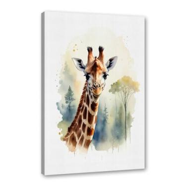 Imagem de Arte de parede de berçário botânico fofo safári floresta nebulosa urso coelho raposa lobo guaxinim cervo girafa zebra tigre aquarela decoração de quarto infantil (SKU7,40.6x50.8 cm = (40x50cm