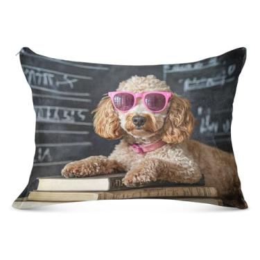 Imagem de Capa de almofada decorativa de flanela com óculos poodle engraçados tamanho padrão King Queen capa de almofada fofa macia para cama, tamanho Queen, 50,8 cm x 76,2 cm