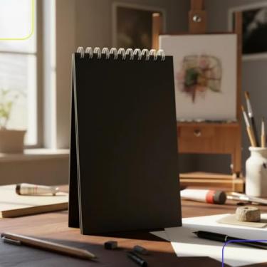 Imagem de Sketchbook Caderno de Desenho e Anotação - 50 Folhas Sem Pauta, Capa Dura Preta, Papel de Alta Gramatura, Ideal para Arte, Estudos e Projetos Criativos, Portátil e Durável (21x30 cm)