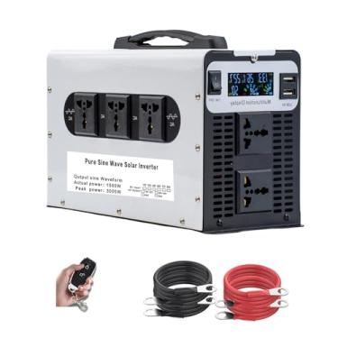 Imagem de Inversor de potência de onda senoidal pura de 3000 W, conversor de 12 V 24 V 48 V 60 V 72 V CC para 110 V/220 V CA com 5 tomadas CA e controle remoto,12V to 220V