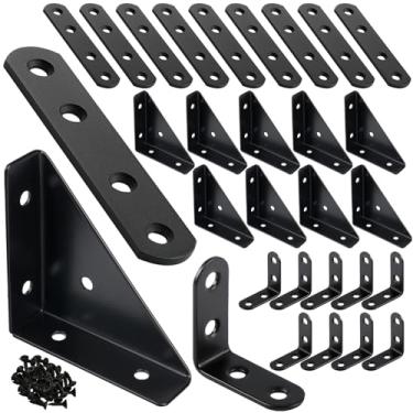 Imagem de Conjunto de 30 suportes de canto – suporte triangular de 6,5 cm + suportes de 5 cm C + placas de reparo de 9,7 cm suportes de conector de prateleira angular para móveis de madeira | Estantes de livros