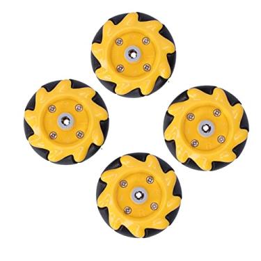 Imagem de Generic Mecanum Roda Robô Inteligente Carro DIY Componentes de Brinquedo Suave Running Omnidirecional para Entusiastas de Blocos de Construção ABS Borracha Amarelo Preto 48mm (dois pares)