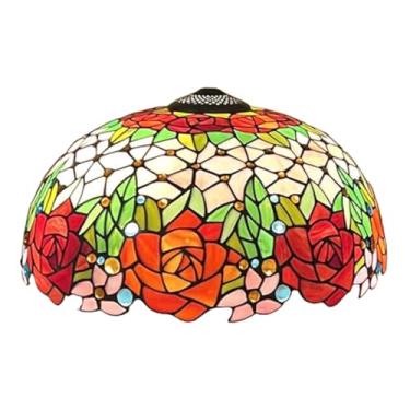Imagem de Abajur de vidro colorido estilo Tiffany grande, 40 cm (16 polegadas), cor rosa barroca, com estampa floral de tulipa, para luminárias de mesa, pendentes e de chão.