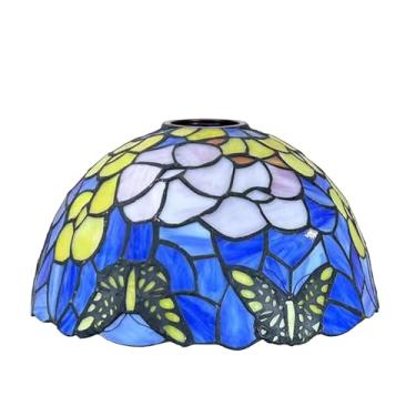 Imagem de Cúpula de Abajur Tiffany de 30 cm (12 polegadas) em Vitral com Estampa Vintage de Borboletas e Flores - Somente a Cúpula - Encaixe de 4,1 cm (1-5/8 polegadas) para Luminárias de Chão, Luminá