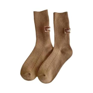 Imagem de Meias Femininas Acolchoadas Quentes De Cano Médio Para Outono Inverno,