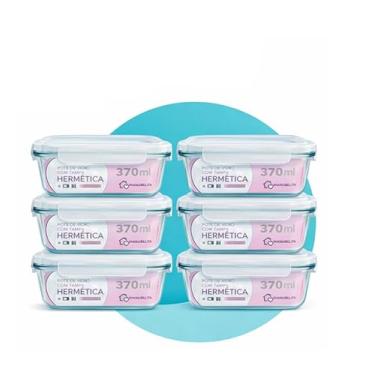 Imagem de Kit 6 Potes de Vidro Herméticos 370 ml com Tampa e 4 Travas – Marmita e Organização de Alimentos