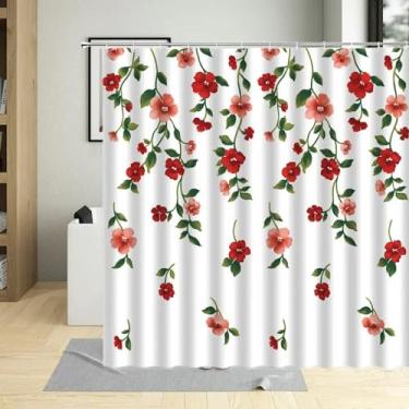 Imagem de Cortina de chuveiro de flor rosa, pétalas de decoração de banheiro, cortinas florais aquarela, poliéster impermeável com gancho, cortina de banho 39 x 75 pol. - 100 x 190 cm/L x A