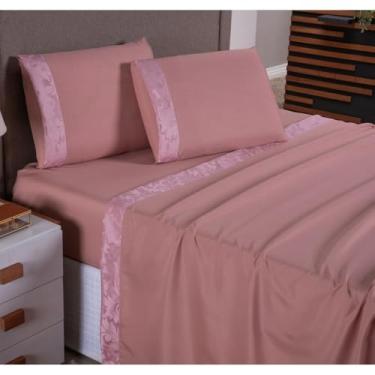 Imagem de Jogo de Lençol 4 Peças Percal 400 Fios Toque Macio com Elástico – Queen Size e King Size Micropercal Premium (Rose,Super Queen)