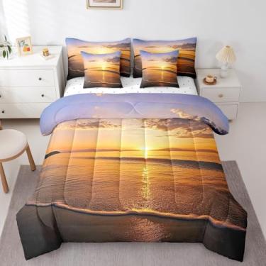 Imagem de Feelyou Conjunto de edredom de praia, 7 peças, estampa havaiana, oceano, meninas, mar, natureza, verão, férias, cama em uma bolsa com edredom, lençóis, fronhas e capa de almofada