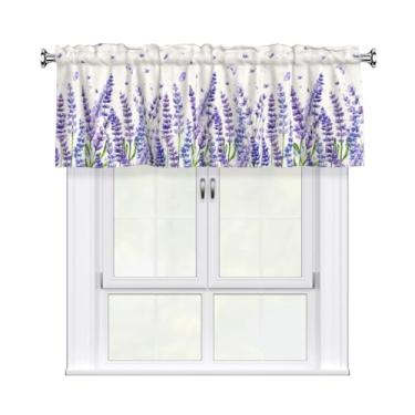 Imagem de Miaoquhe Cortinas de cozinha lavanda roxa aquarela 137 cm x 45 cm borboleta lavanda floral sanefa para janelas primavera verão janela pequena tratamento haste bolso sanefa para quarto e sala de estar