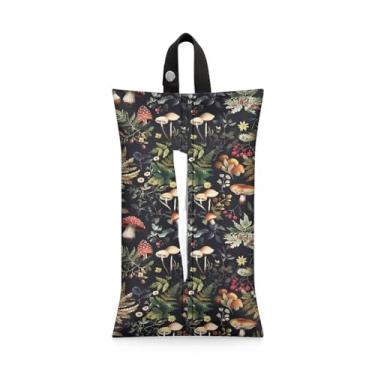 Imagem de Suporte de papel higiênico escuro para pendurar cogumelo na moda, porta-lenços de papel, bolsa de armazenamento portátil e dobrável com alça para pendurar para parede, carro, barraca de acampamento