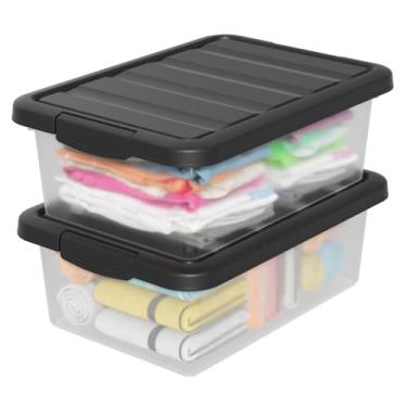 Imagem de Waikhomes Pacote com 2 caixas de trava, recipientes de organização de plástico transparente de 14 litros para armário, quarto, prateleiras