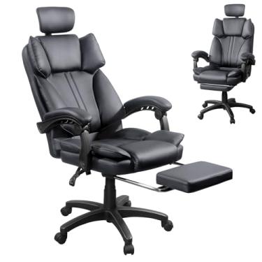Imagem de ERGOSEAT Cadeira de escritório grande e alta de 181 kg, cadeira de couro PU para computador, cadeira executiva de escritório com apoio para as pernas e suporte lombar (cinza)