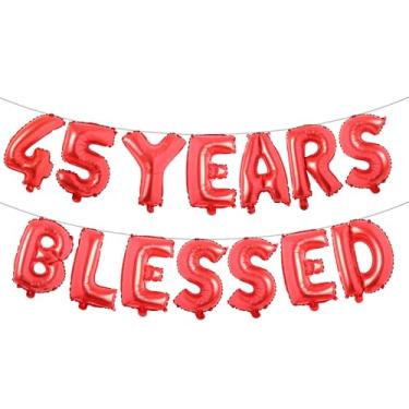 Imagem de 45 Years Blessed Banner de balão multicolorido com glitter, decorações de festa de aniversário de 45 anos/casamentos, cenários de sinalização (45 YEARS BLESSED Red)
