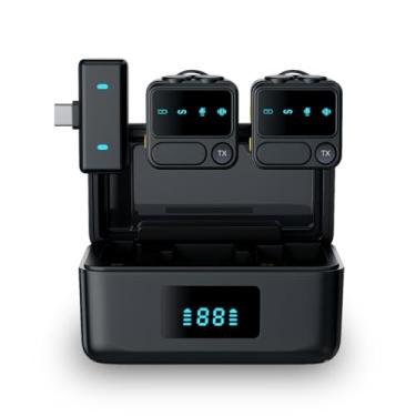 Imagem de Microfone Lapela Tipo C Sem Fio Com Display Digital Preto Kit Duplo Com Imã Compatível com Iphone 15/16/17 e Android IA Antí-ruído Tiktok Podcasts Gravações Reuniões Online