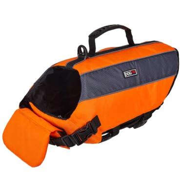 Imagem de Casaco de vida para cães Dogline – Colete para natação e passeios de barco em cores de alta visibilidade com tiras refletivas de malha para drenagem e secagem e alça de transporte superiorDogline Girth 17 to 22" laranja