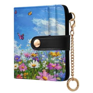 Imagem de STAYTOP Carteira pequena feminina colorida e bonita com bloqueio de RFID, de couro macio, dobrável, compacta, porta-cartões para mulheres, com zíper, bolso para moedas, janela para identidade