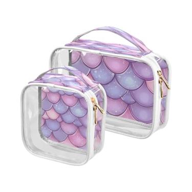 Imagem de xigua Linda bolsa de maquiagem em escala de sereia para mulheres, bolsa de cosméticos transparente de viagem, bolsa de higiene portátil à prova d'água para viagens, férias, organização de banheiro