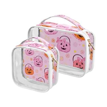 Imagem de xigua Bolsa de maquiagem de Halloween para mulheres, bolsa de cosméticos transparente de viagem, bolsa de higiene portátil à prova d'água para viagens, férias, organização de banheiro