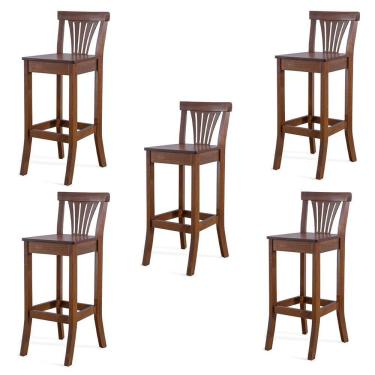 Imagem de Kit 5 Banquetas Alta Madeira Maciça Pontes Madeira Imbuia