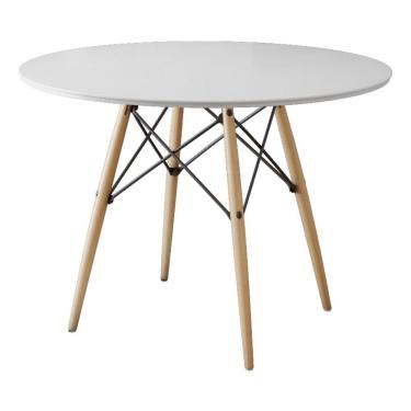 Imagem de Mesa Eiffel Wood Tampo De Madeira 110 Cm Branco Asturias - Cor: Branco