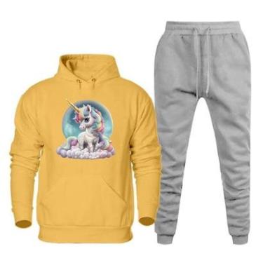 Imagem de Conjunto Moletom de Frio Feminino Estampa Unicornio Otimo Caimento Com Calça Basica Moderna Macia-Feminino