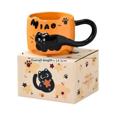 Imagem de Caneca De Cerâmica Empilhável Com Design De Gato Fofo, Caneca De Café 