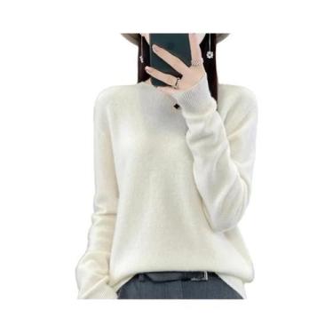 Imagem de Suéter Feminino De Lã Com Gola Redonda, Manga Longa, Tricô, Elegante, 