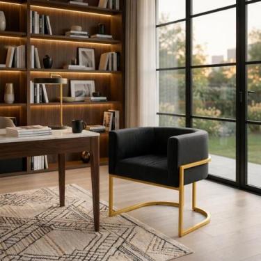 Imagem de Poltrona Lua material sintético com Base Dourada Moderna e Elegante Co